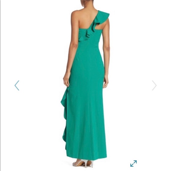 Vince Camuto green formal dress, ruffled one shoulder, size 2, NWT - Picture 3 of 4